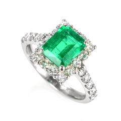 1.79 Carat Natural Colombian Emerald and Diamond Ring Made in Platinum