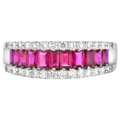 1.01 Carat Natural Unheated Rubies and Diamond Cluster Ring Made in Platinum