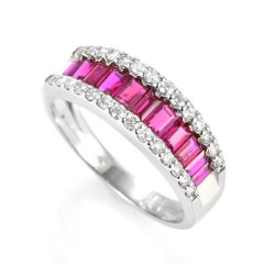 1.01 Carat Natural Unheated Rubies and Diamond Cluster Ring Made in Platinum