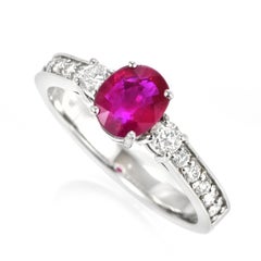 1.02 Carat Natural Ruby and Diamond Three-Stone Ring Made in Platinum