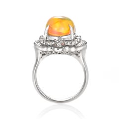5.37 Carat Natural Fire Opal and Diamond Ring Made in Platinum