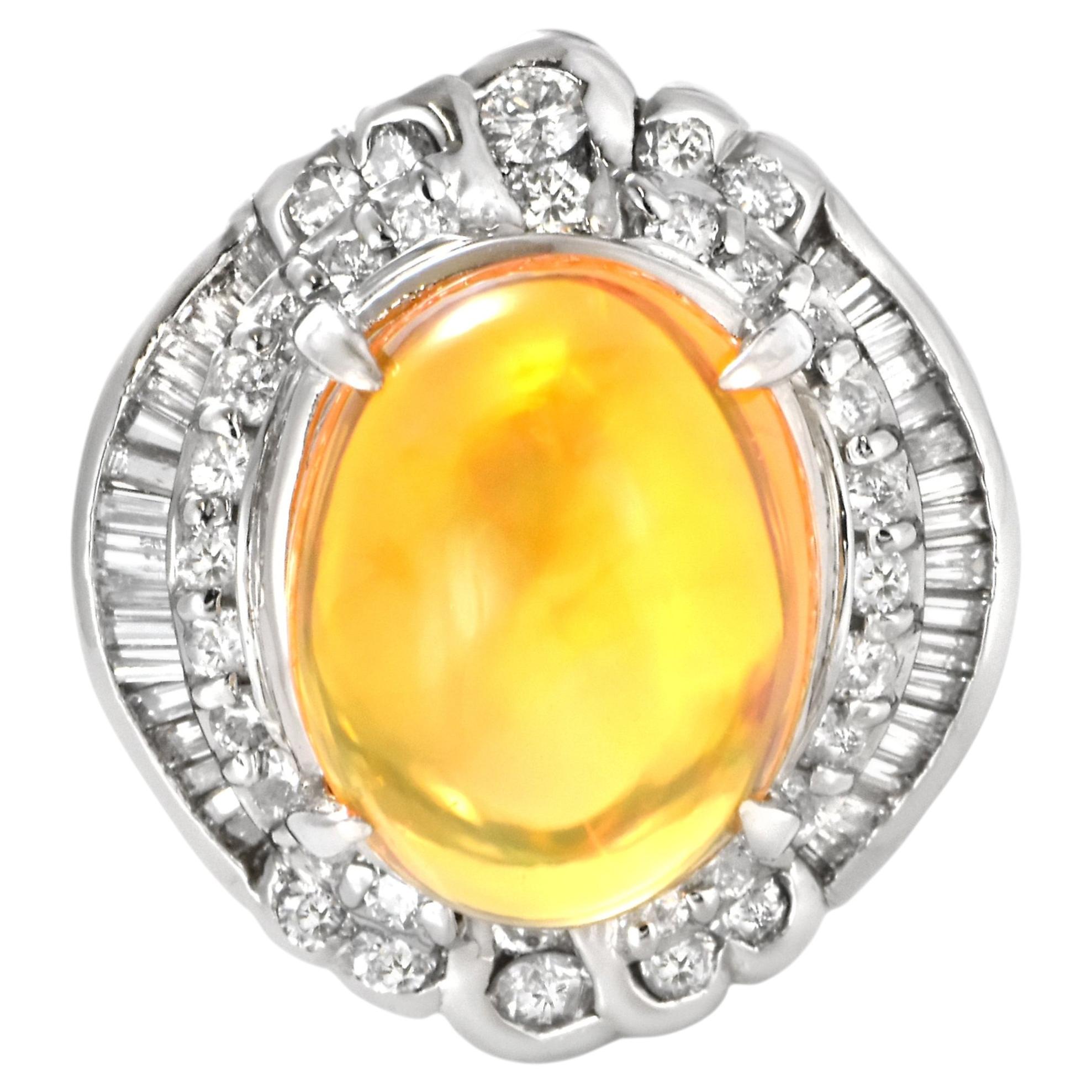 5.37 Carat Natural Fire Opal and Diamond Ring Made in Platinum For Sale