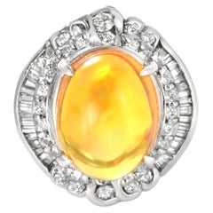5.37 Carat Natural Fire Opal and Diamond Ring Made in Platinum