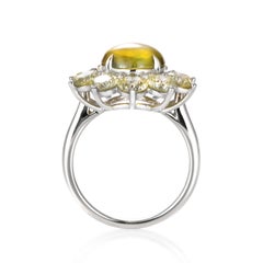 GIA Certified 4.92 Carat Cat's Eye Chrysoberyl and Diamond Ring Made in Platinum