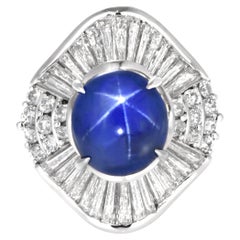 Anello con zaffiro blu reale stellato naturale da 5,80 carati certificato GRS e diamanti