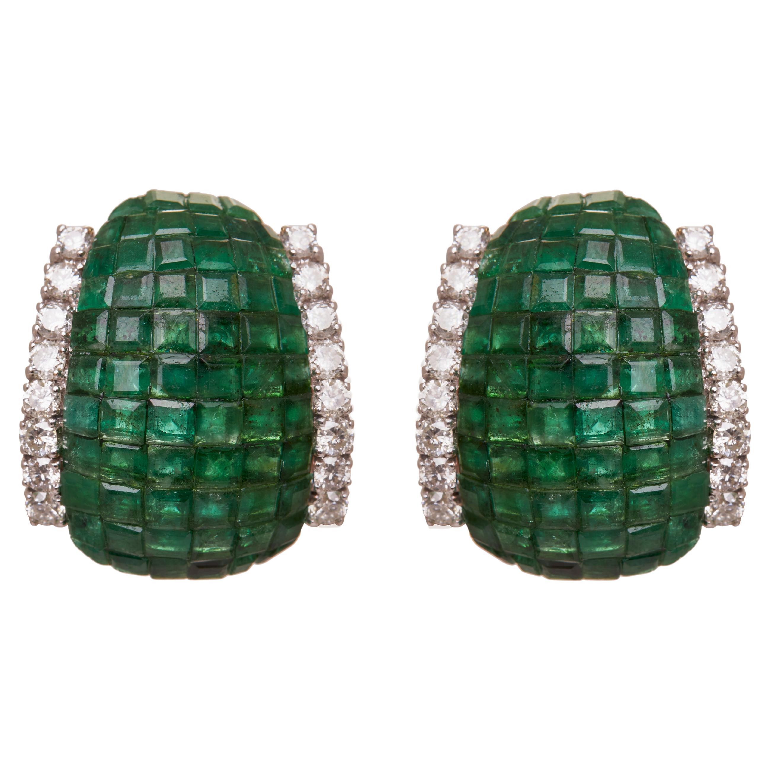 Emerald & Diamond Huggies in 18kt Gold