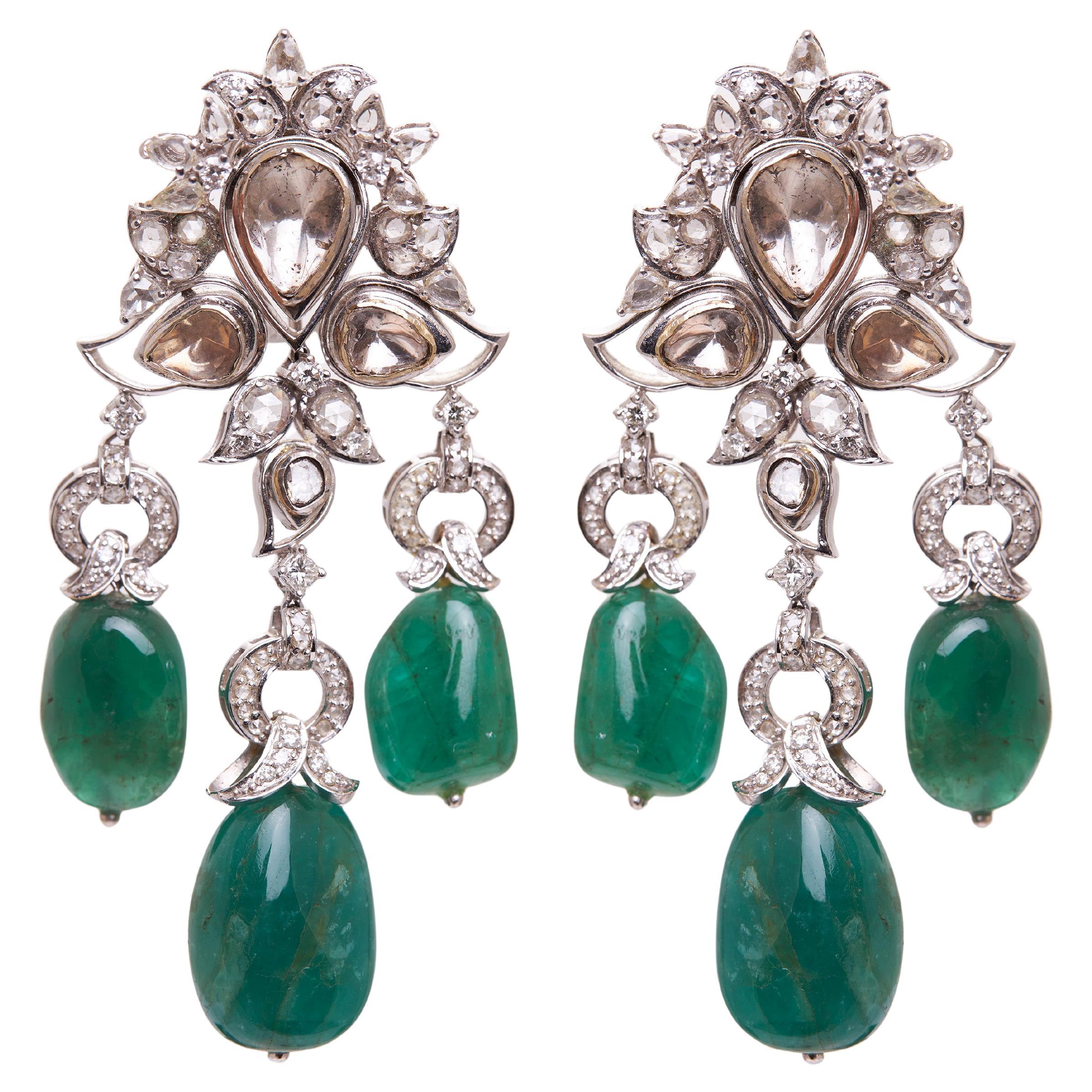 Diamond & Emerald Empress Earrings in 18kt Gold