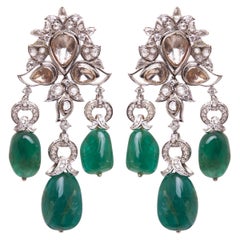 Diamond & Emerald Empress Earrings in 18kt Gold
