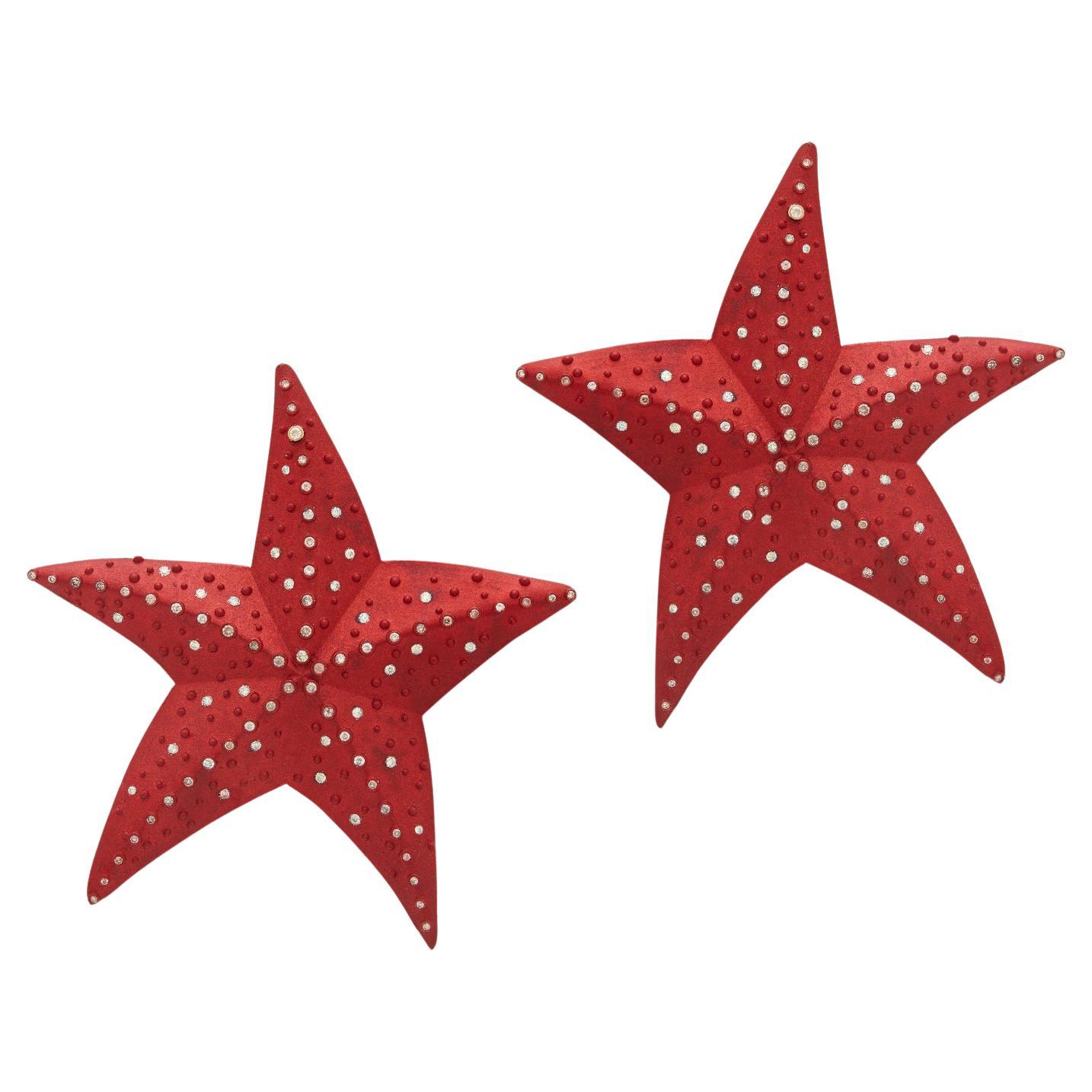 Pendientes Estrella de Mar Tesoro Rojo en Aluminio Reciclado, Oro de 18kt y Diamante