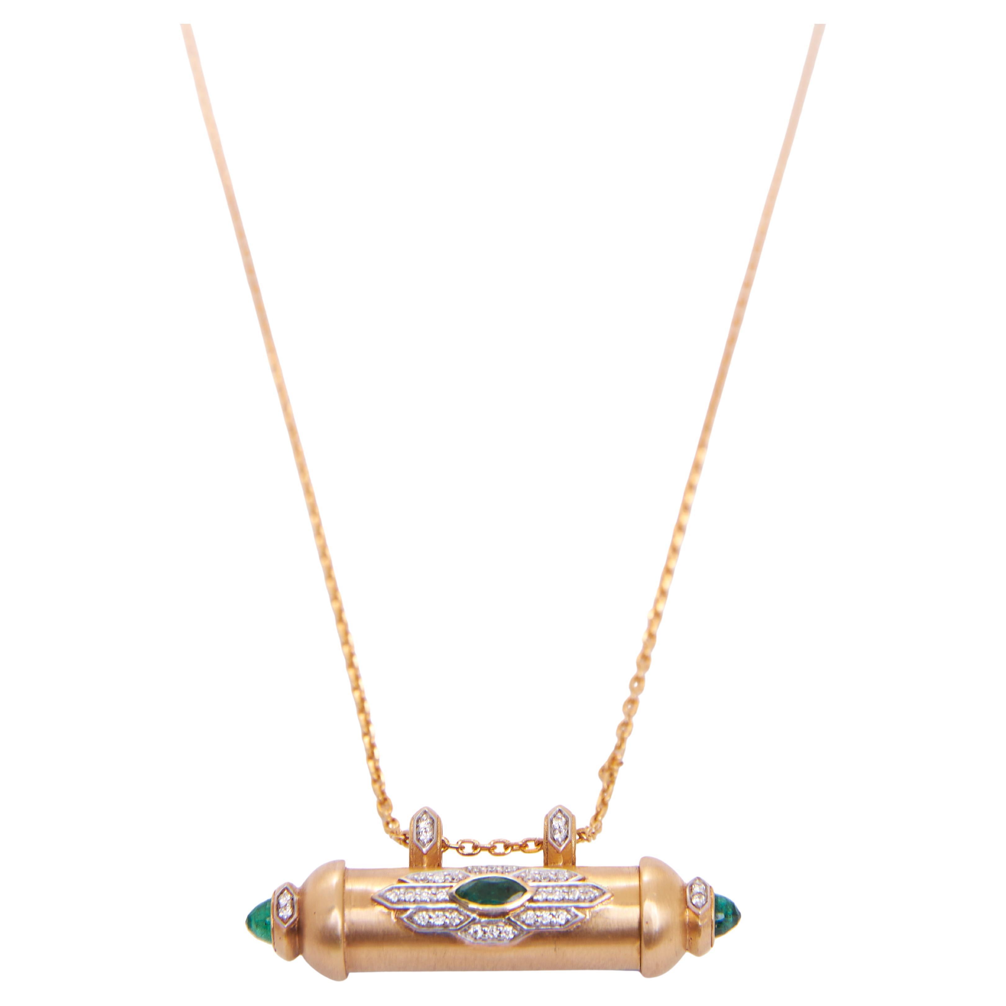 Three-Dimensional Amulet - 18KT Gold, Emeralds & Natural Diamonds