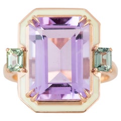 Art Deco Style 5.95 Ct. Amethyst and Sapphire 14K Gold Cocktail Ring