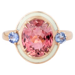Art Deco Style 4.60 Ct. Tourmaline and Ceylon Sapphire 14K Gold Cocktail Ring
