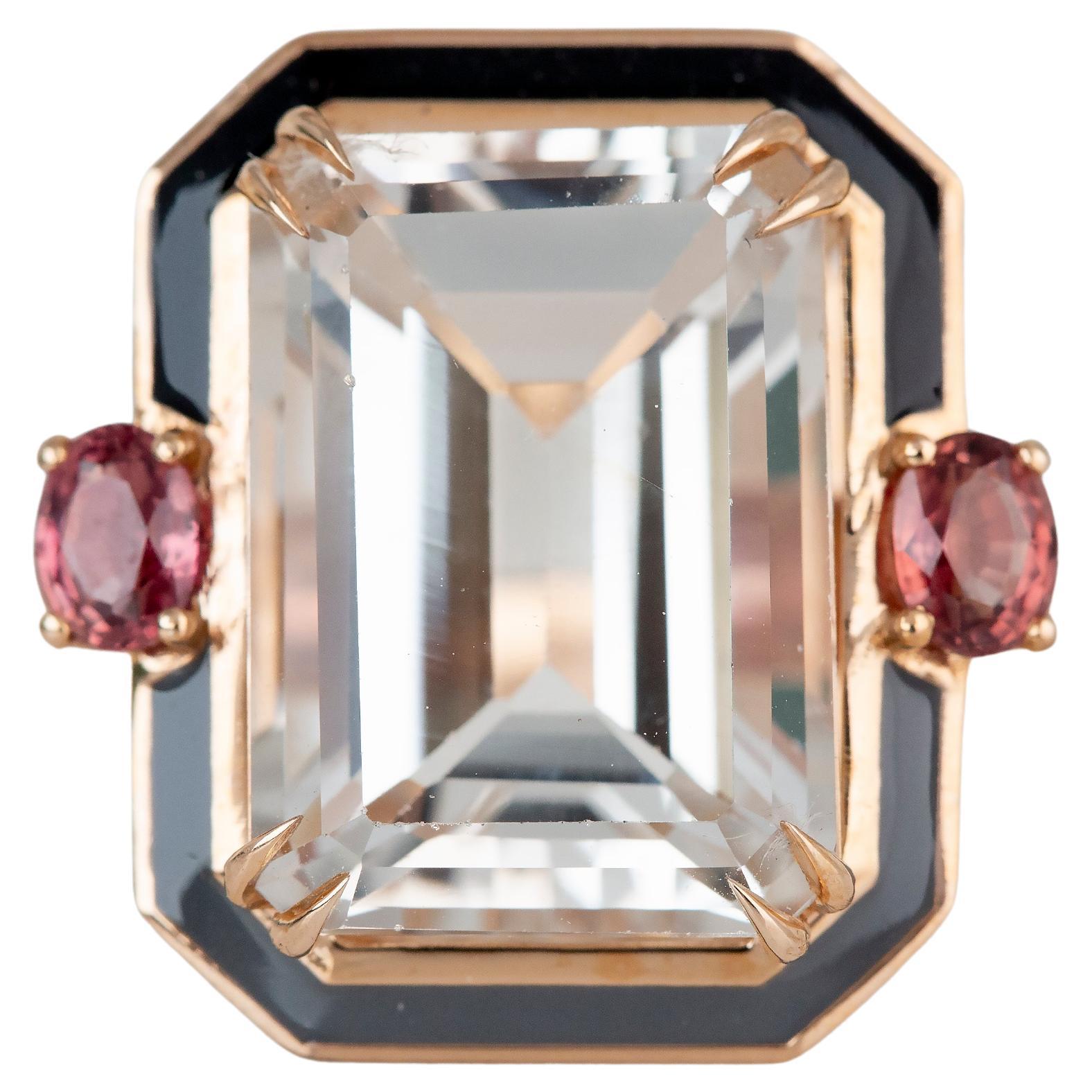 Art Deco Style 7.35 Ct. Topaz and Sapphire 14K Gold Cocktail Ring