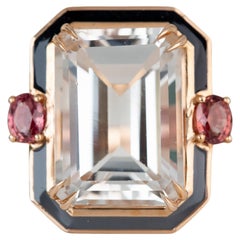 Style Art Déco 7.35 carats Bague cocktail en or 14K, topaze et saphir
