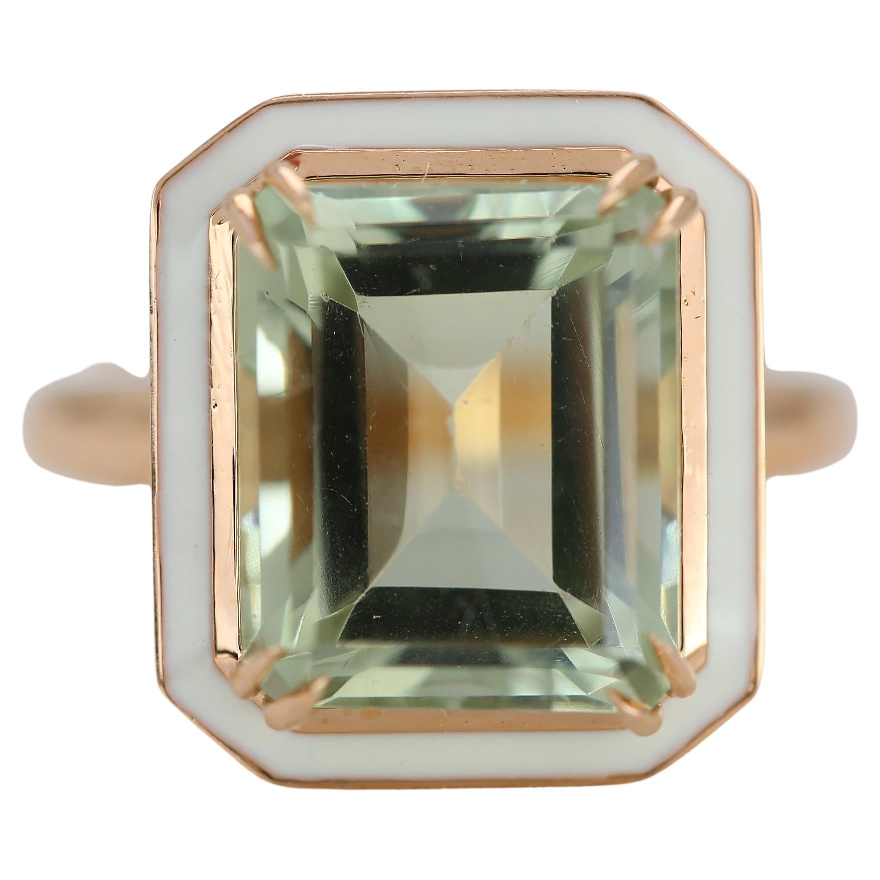 Art Deco Style 4.50 Carat Green Amethyst 14k Gold Cocktail Ring