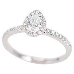 Bague solitaire en diamant taillé en goutte 0.35 carat, diamant solitaire avec pierre de bordure
