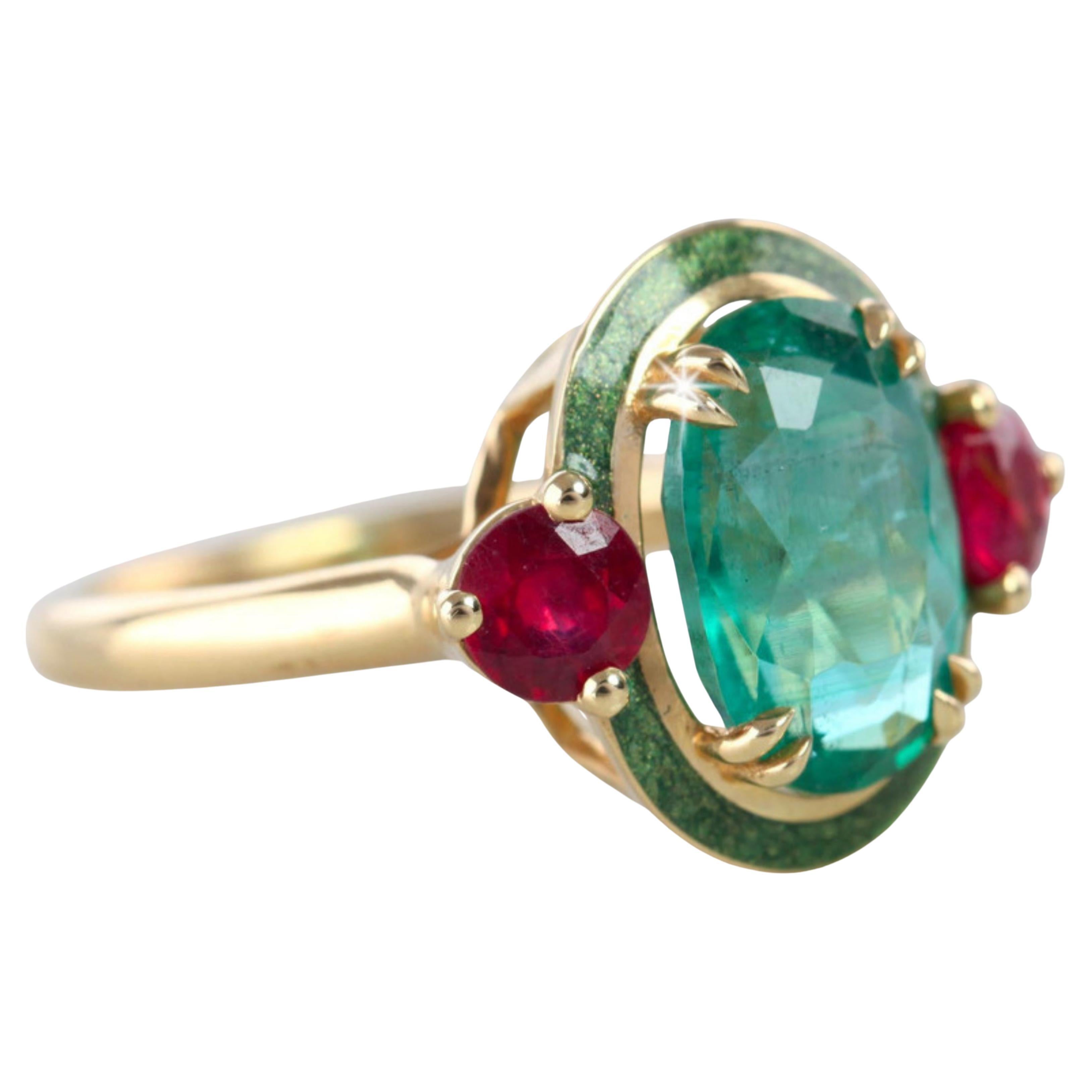 LOW STOCK

Artdeco Style Emerald Ring, Oval Emerald And Ruby With Green Enameled Cocktail Ring, Engagement Ring, Statement Ring, Gİft For Her created by hands with great honour.
I used brillant round cut ruby to reveal emerald stone. I completed