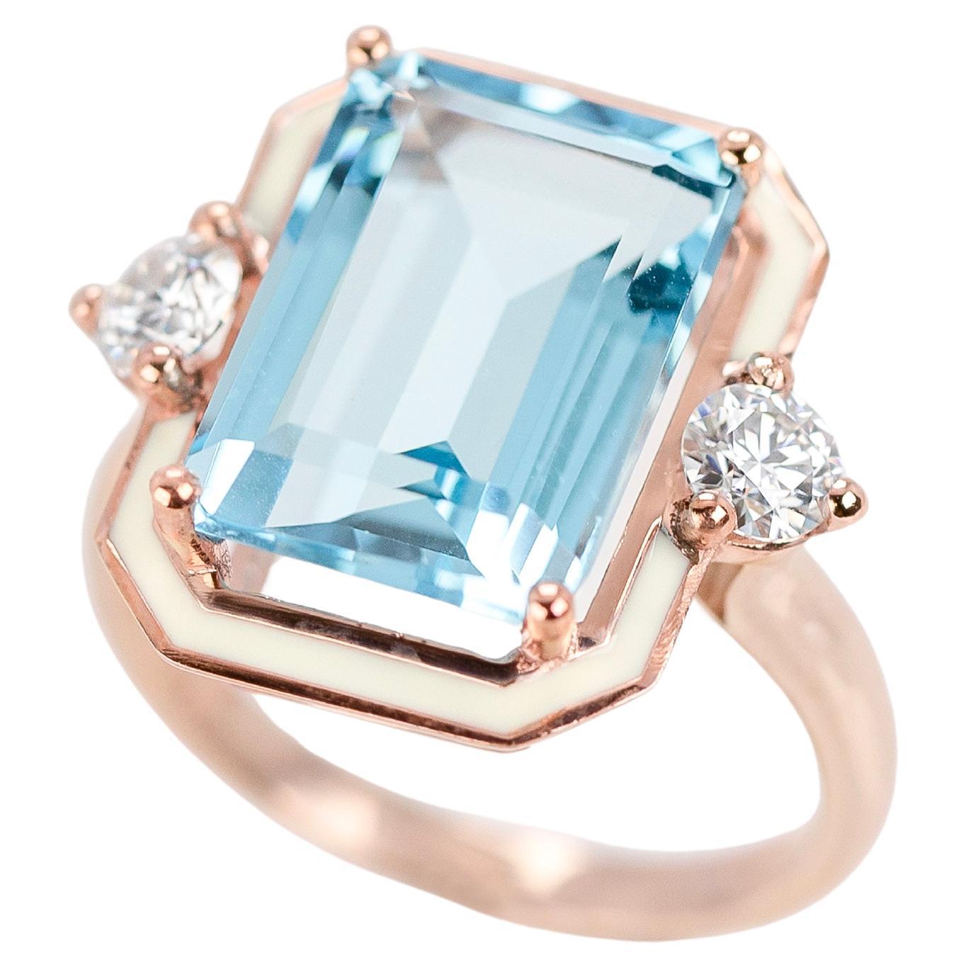 14k Solid Gold Cocktail Ring, Blue Topaz Ring, Art Deco Rings, Vintage Rings For Sale