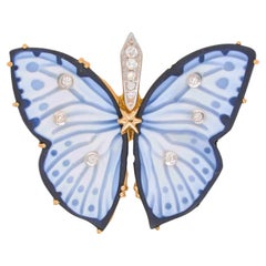 Collar Colgante Diamante Tallado Ágata Mariposa Oro Amarillo 14 Kilates