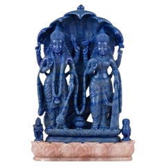 12.70 Kgs Hand-Carved Dumortierite Lakshmi Vishnu Gemstone Sculpture