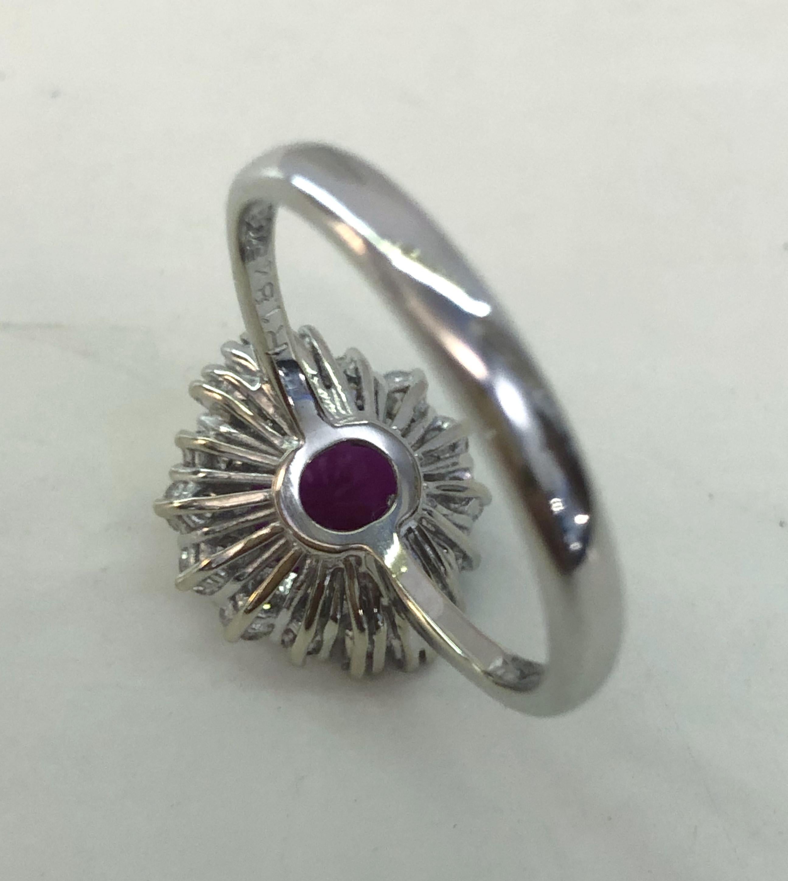 da uomo o donna Anello con diamante e rubino in oro bianco 18 carati in vendita