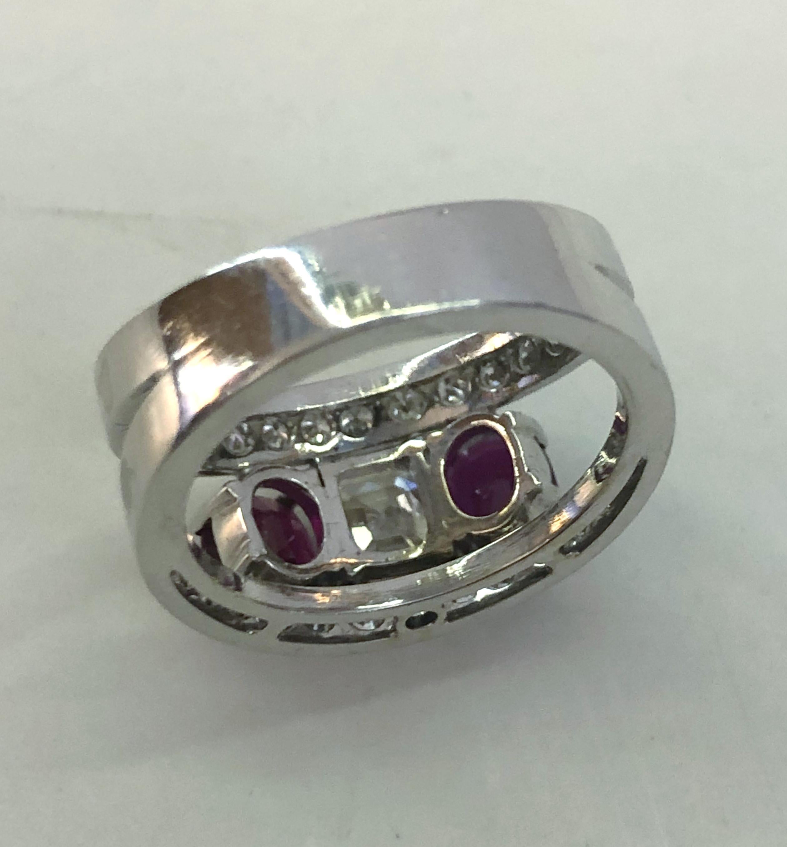 da uomo o donna Anello con diamante e rubino in oro bianco 18 carati in vendita