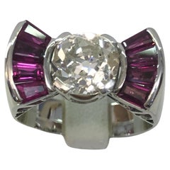 Vintage 18 Karat White Gold Ruby Diamond Ring