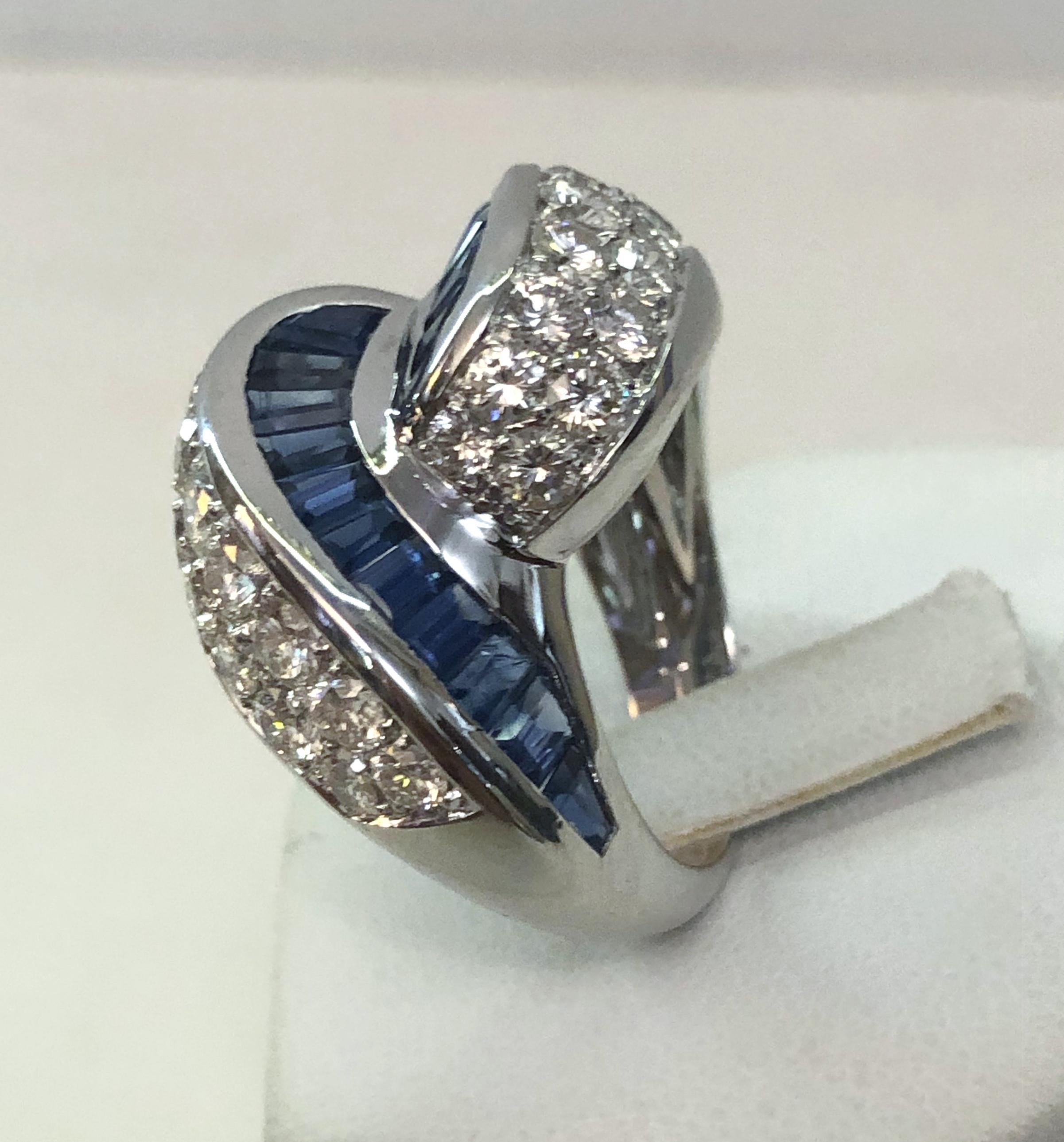 18 Karat Weißgold Saphir-Diamant-Ring im Zustand „Gut“ im Angebot in Los Angeles, CA