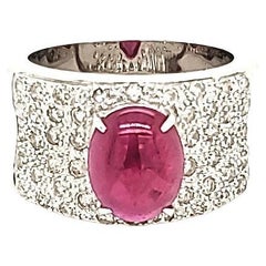 2.53 Carat Ruby Cabochon and Diamond White Gold Engagement Ring
