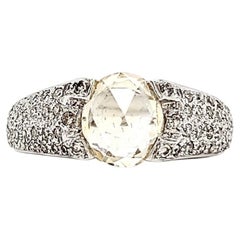 Unheated Yellow Sapphire Rose Cut and Diamond Engagement Ring on 18K White Gold