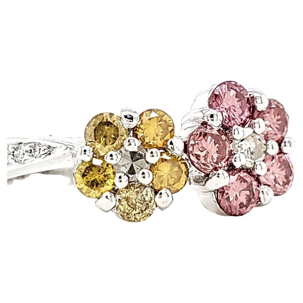 Pink and Yellow diamond flower motif ring. Valentines or otherwise. For Sale