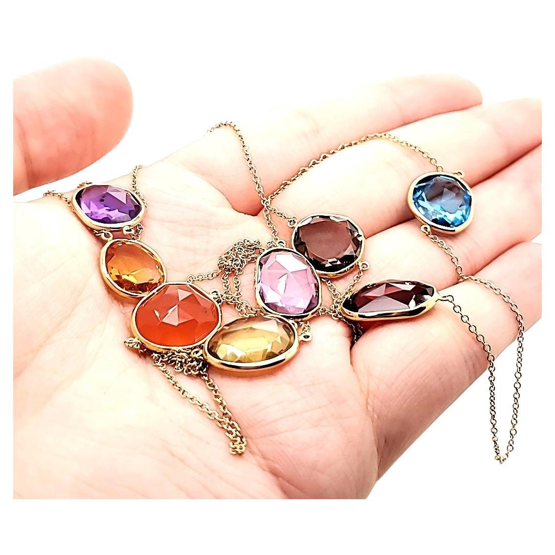 8 Stone Multicolor Necklace in 18 K Gold For Sale