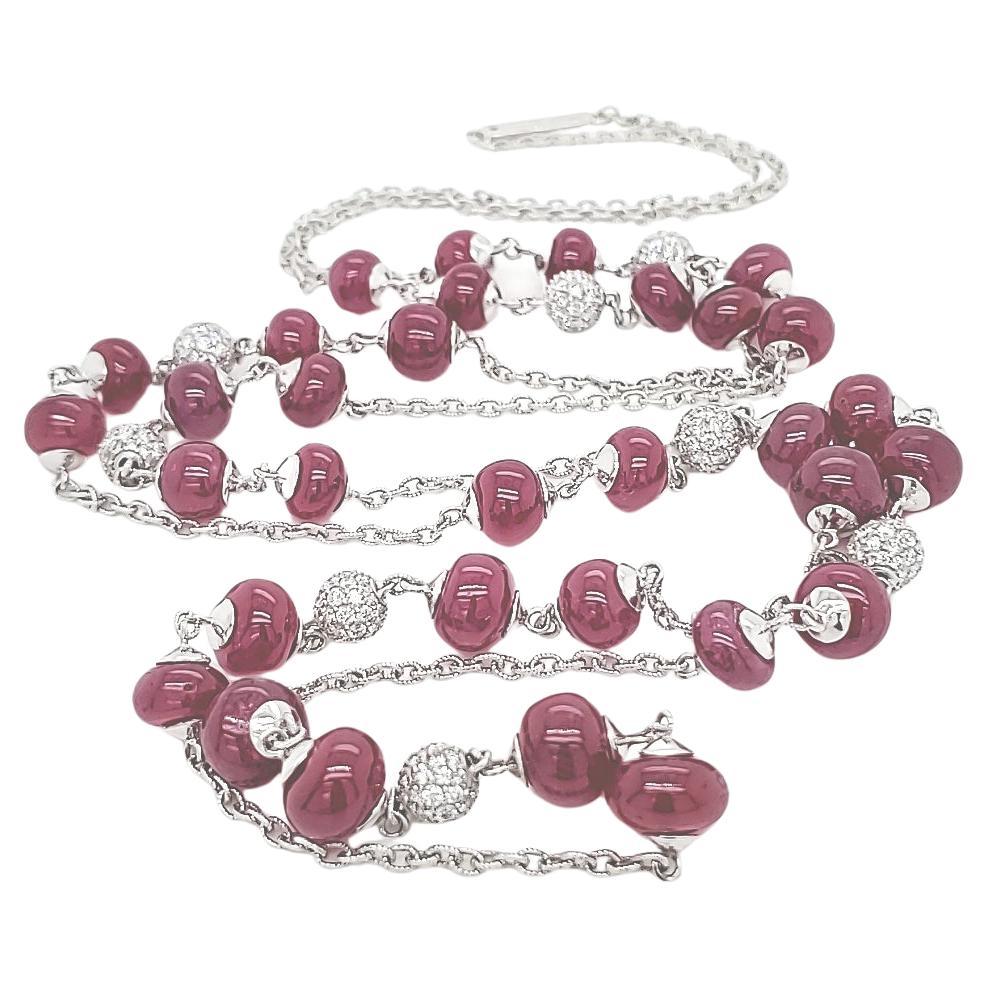 Collier de perles de rubis africain sur chaîne en or 18k en vente
