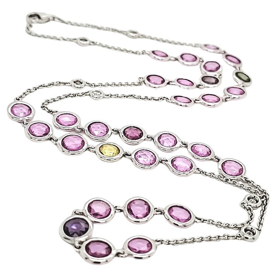 18 White Gold Pink Sapphire Diamond Necklace For Sale
