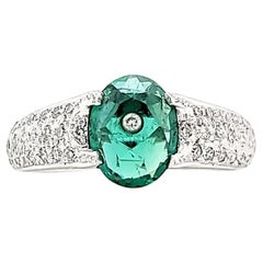 18k White Gold Cts 1.45 Oval Emerald and Diamond Engagement Ring