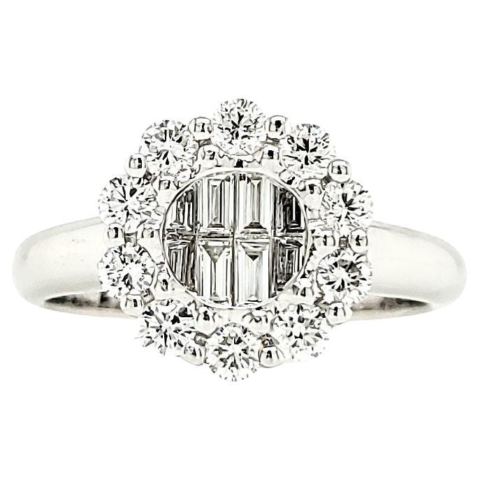 Bague de fiançailles en or blanc 18 carats avec diamants baguettes de 0,86 carat