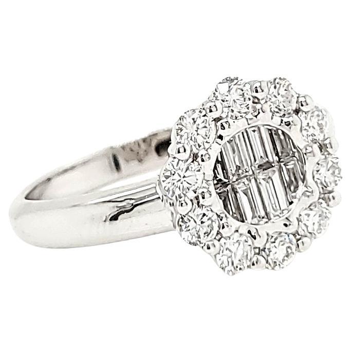 Imagine a delicate flower, crafted from gleaming 18k white gold, its petals formed by ten dazzling round diamonds totaling 0.50 carats. 

Each facet catches the light, whispering promises of endless devotion and unwavering love.

But at the heart of