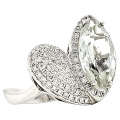 Bague de fiançailles Amythest en or blanc 18 carats avec diamants verts Cts 3,89