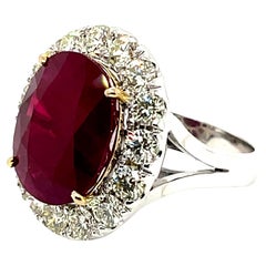 Faceted Oval Ruby Cts 10.58 and Diamond Engagement Ring GRS Certified