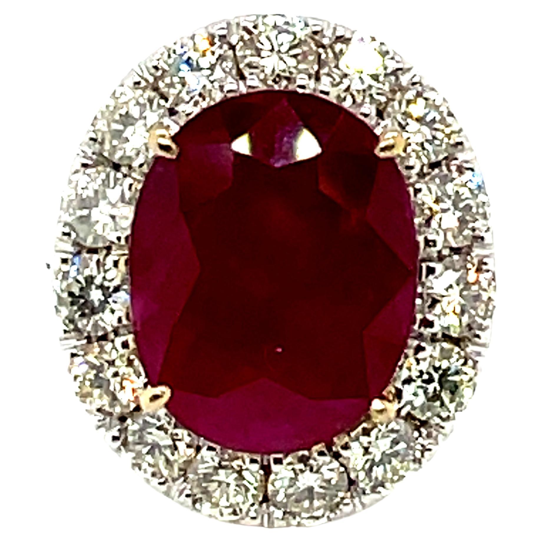 Burma (Myanmar) Ruby Cts 8.45 and Diamond Engagement Ring with GRS Certificate For Sale