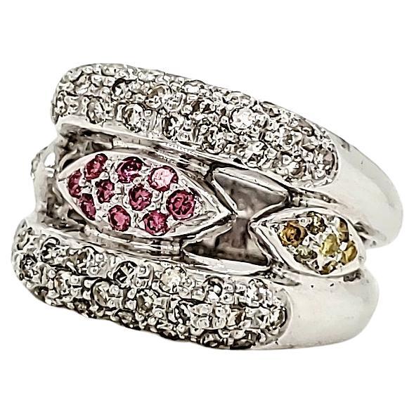18k White Gold Multi-Gemstone Engagement Ring Cts 1.01