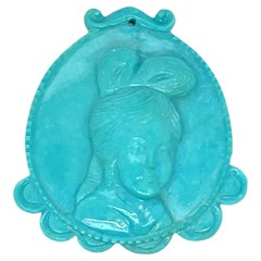 Turquoise Lady Face Carving Pendant Cts 39.16