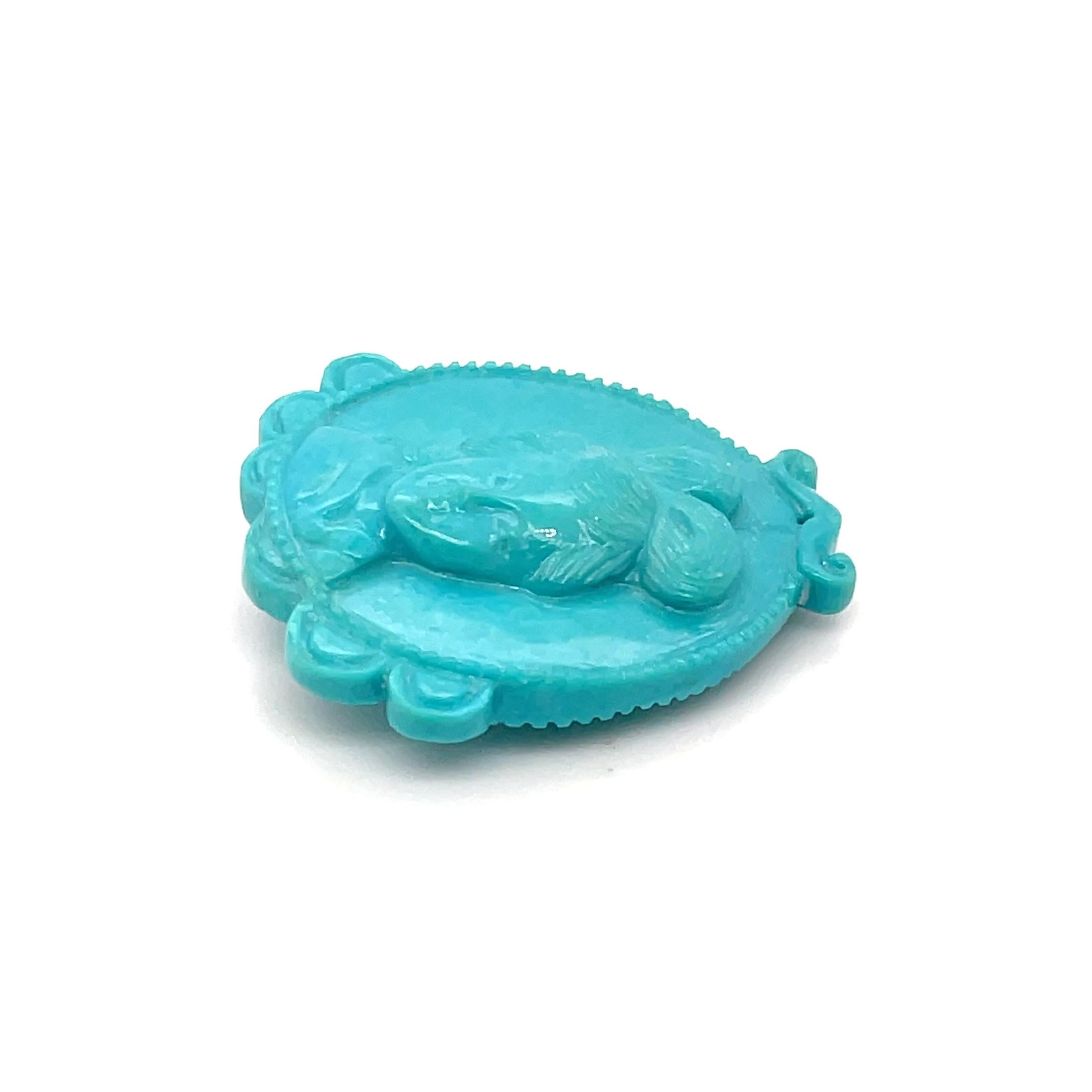 Turquoise Lady Face Carving Pendant Cts 39.16 In New Condition For Sale In Hong Kong, HK
