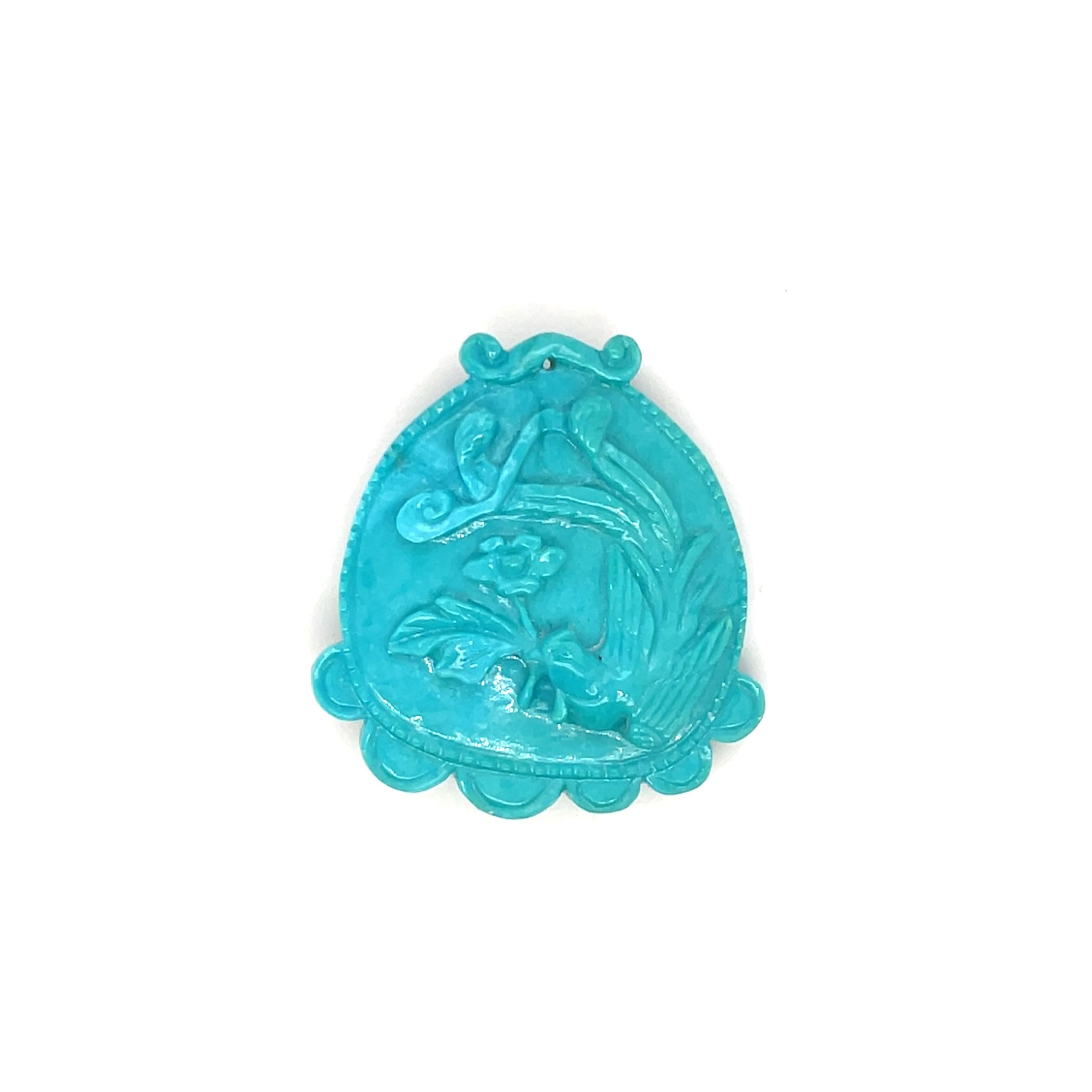 Women's or Men's Turquoise Lady Face Carving Pendant Cts 39.16 For Sale