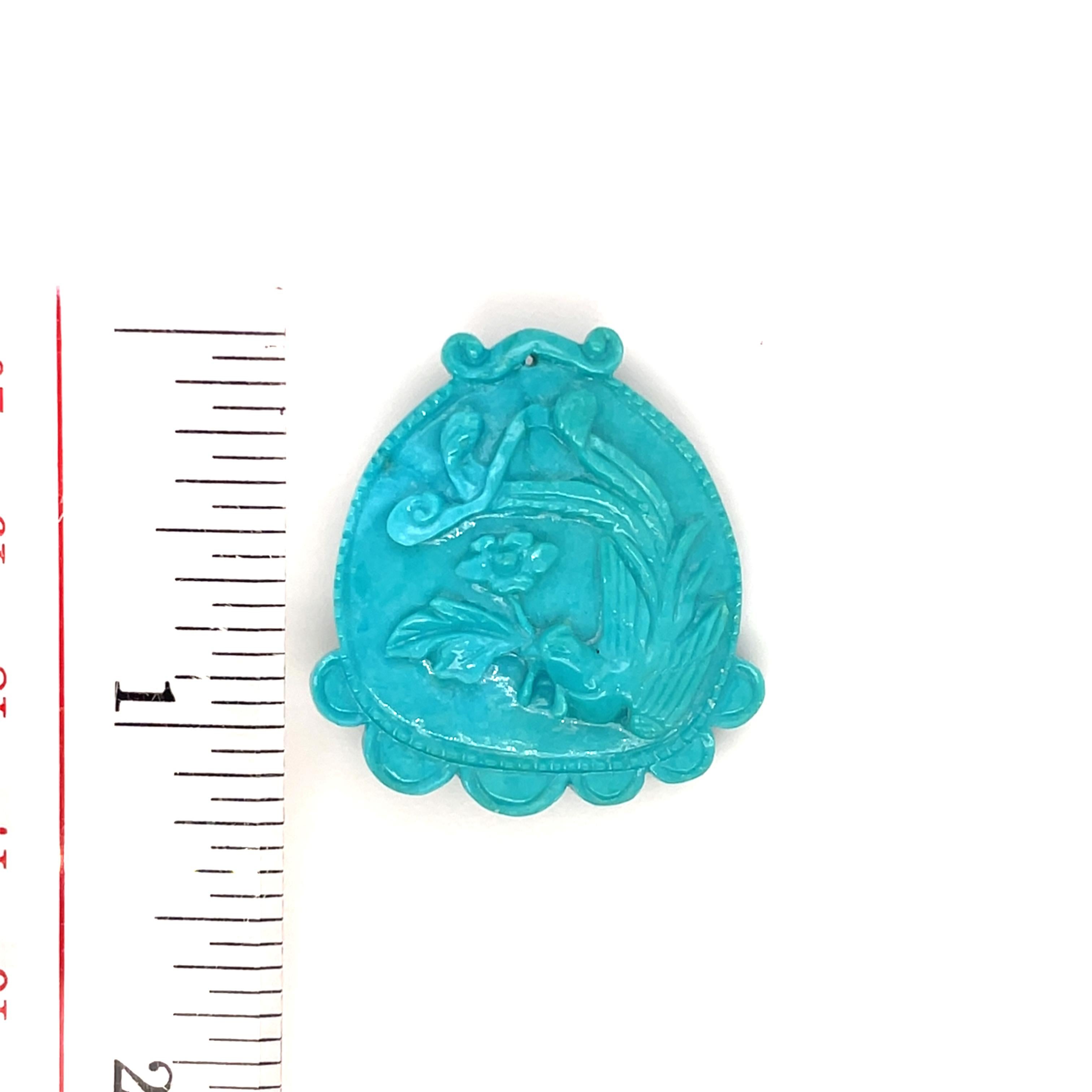 Turquoise Lady Face Carving Pendant Cts 39.16 For Sale 2