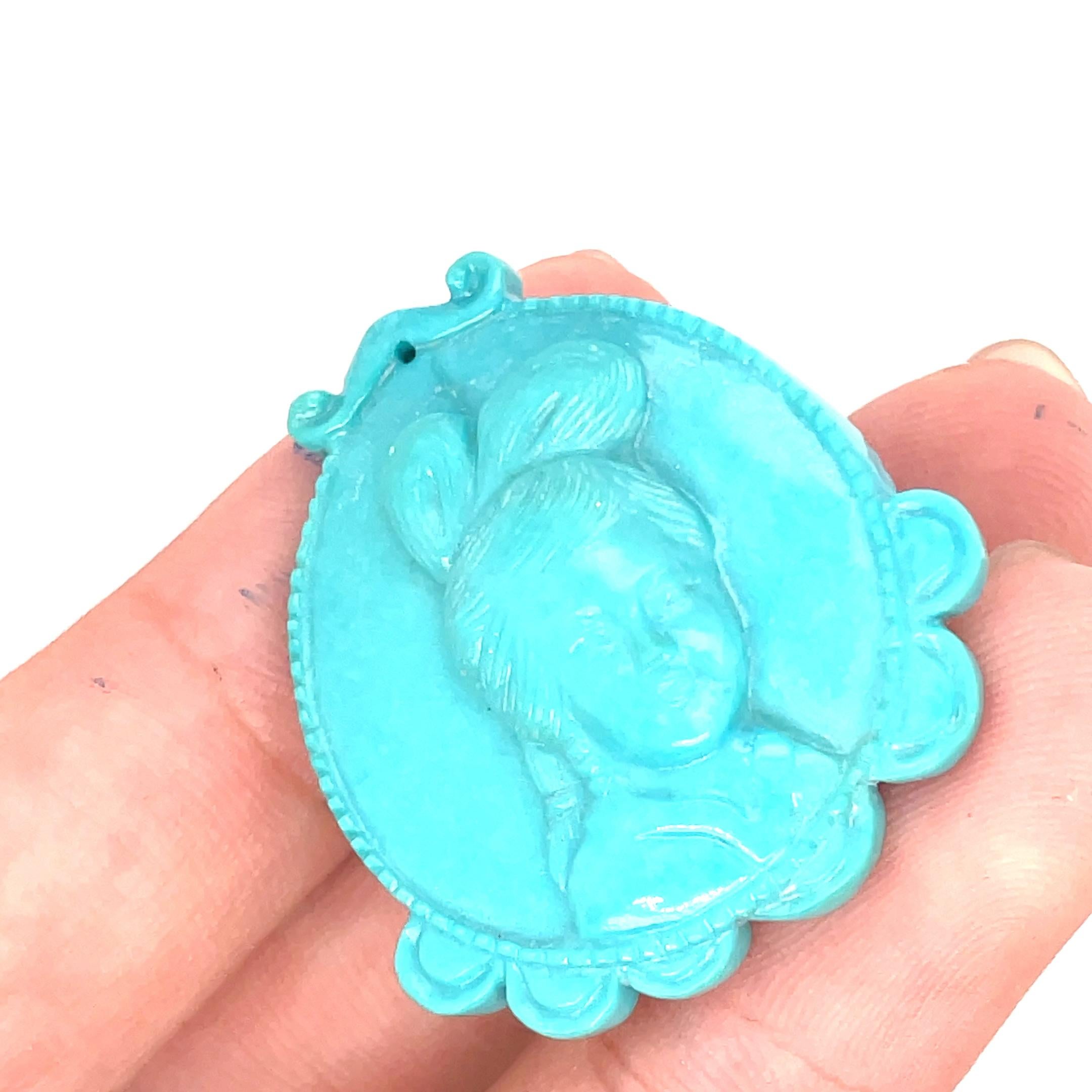 Turquoise Lady Face Carving Pendant Cts 39.16 For Sale 8