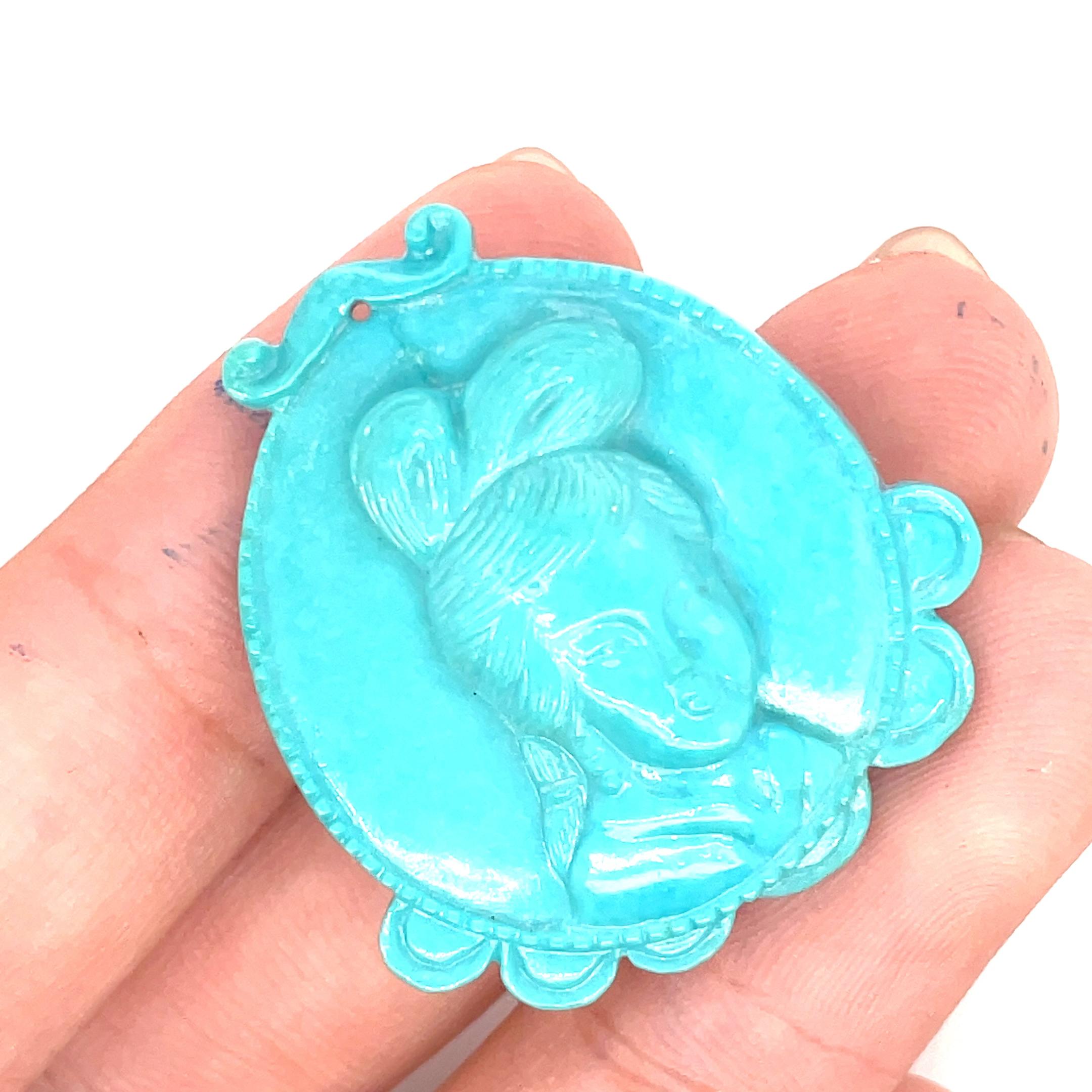 Turquoise Lady Face Carving Pendant Cts 39.16 For Sale 7