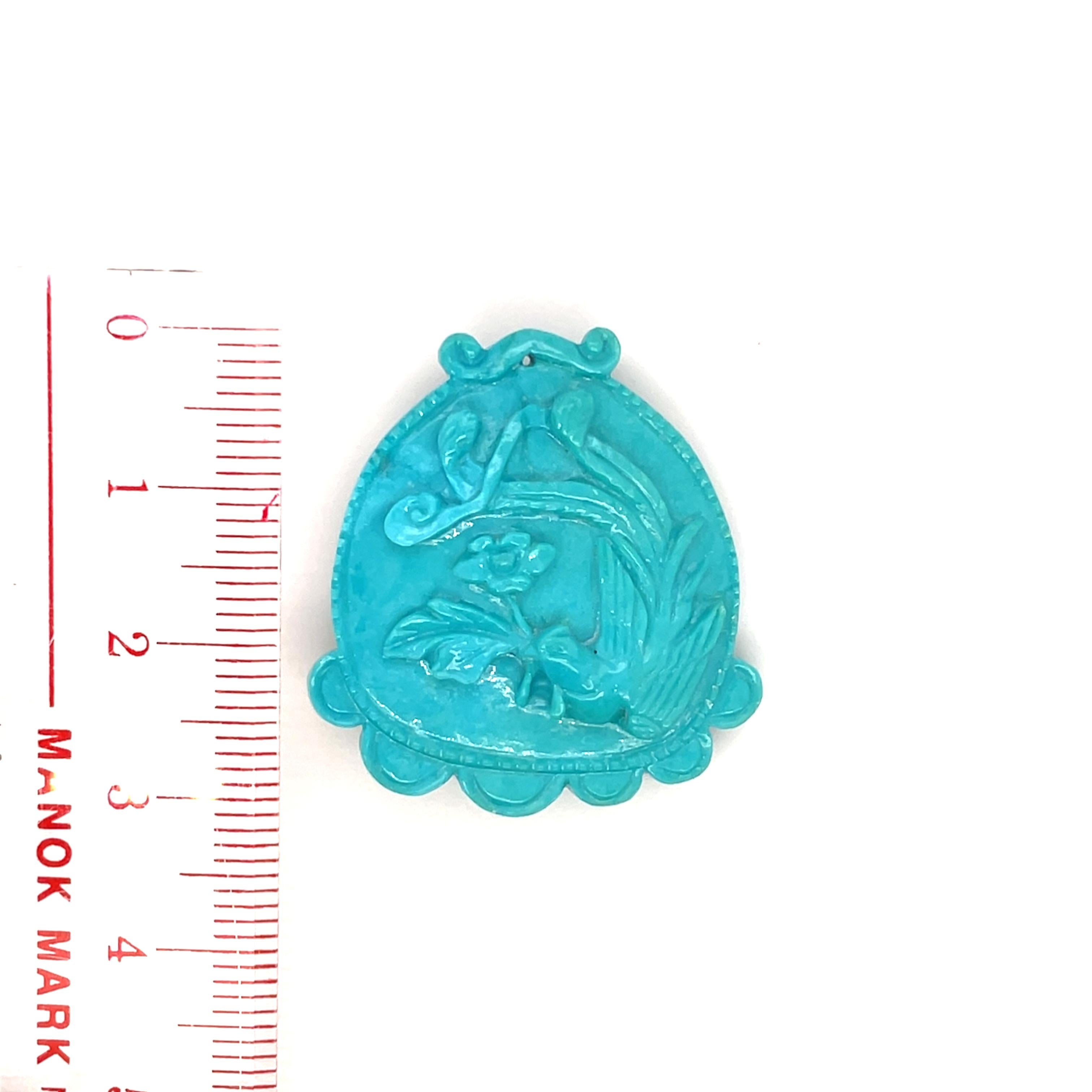 Turquoise Lady Face Carving Pendant Cts 39.16 For Sale 1
