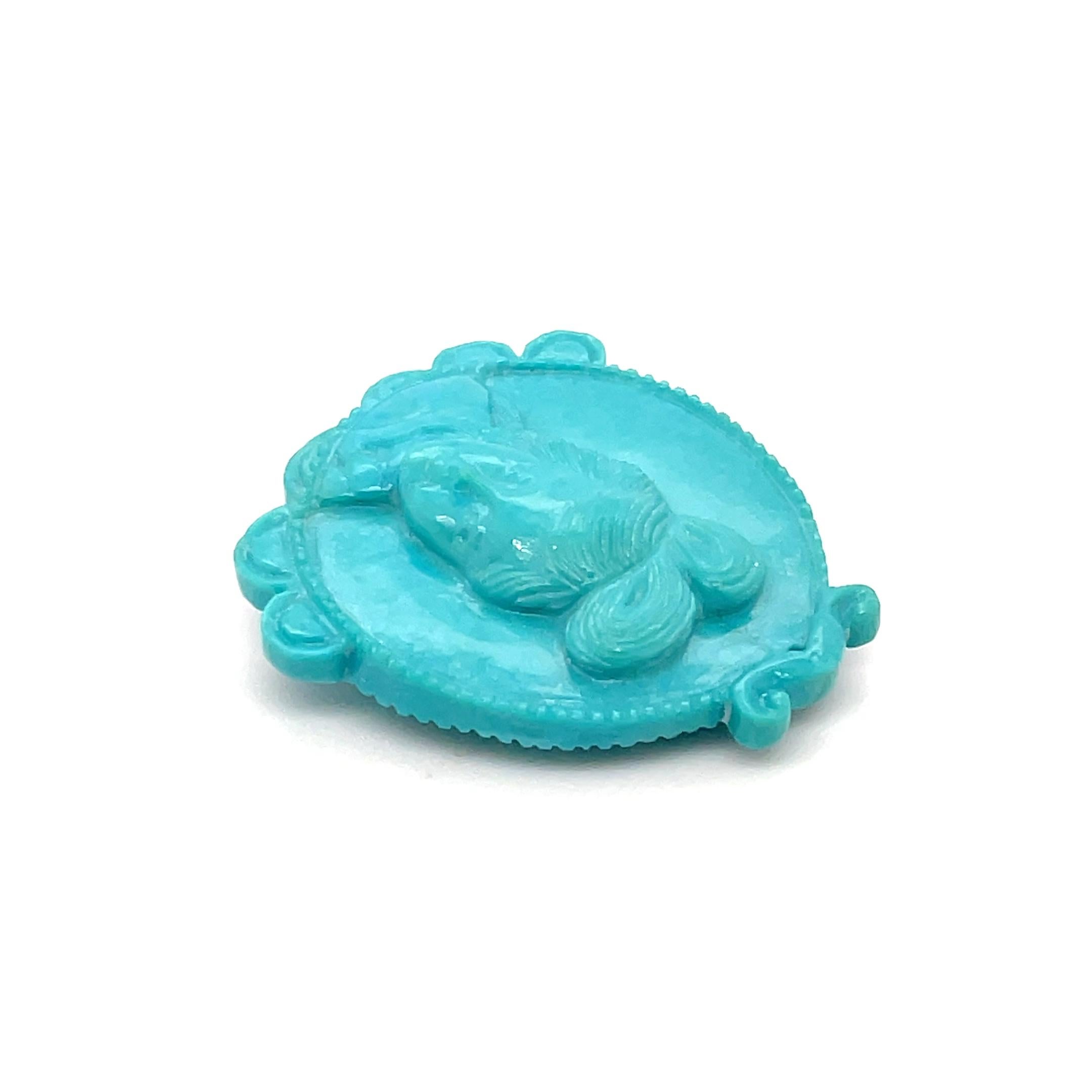 Uncut Turquoise Lady Face Carving Pendant Cts 39.16 For Sale