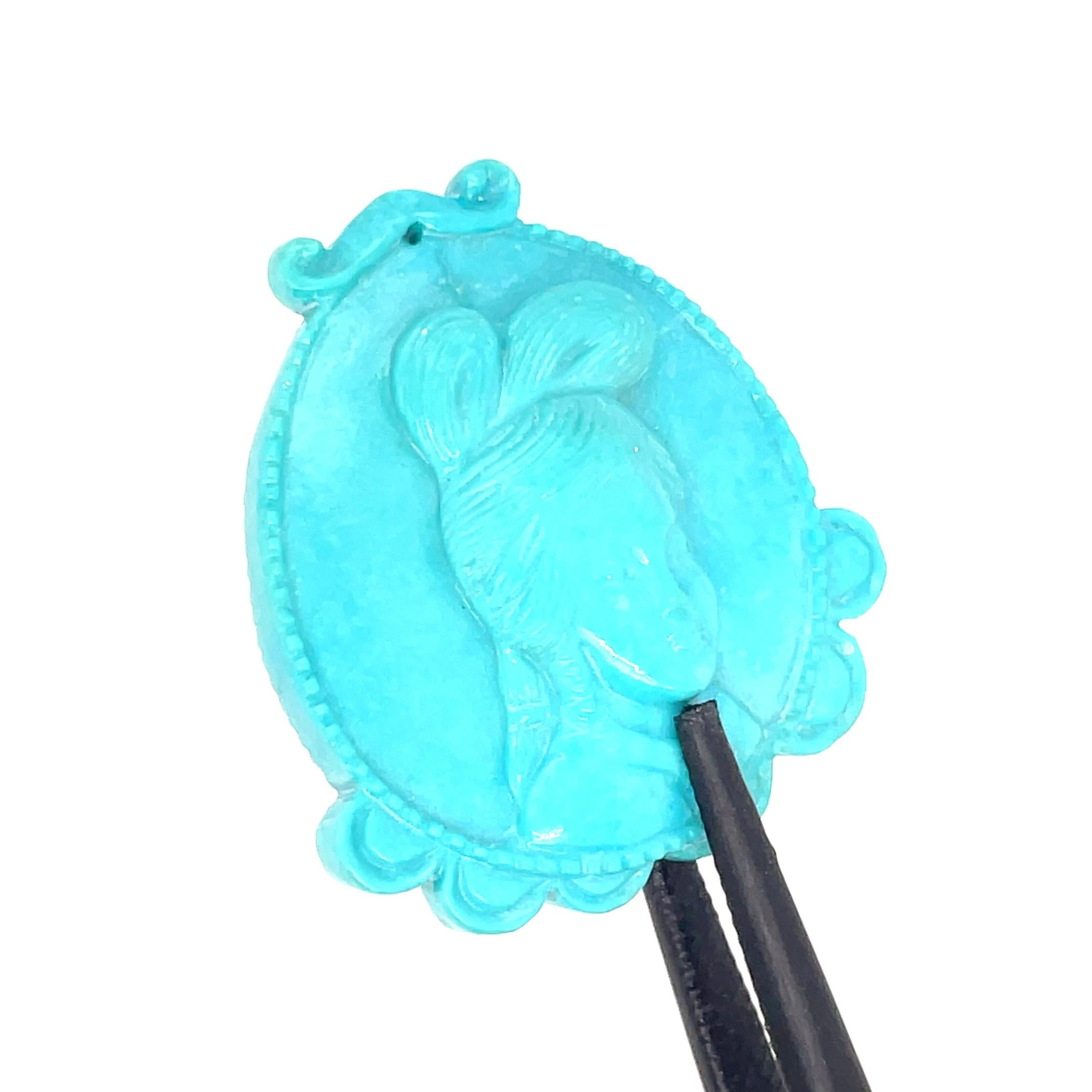 Turquoise Lady Face Carving Pendant Cts 39.16 For Sale 4